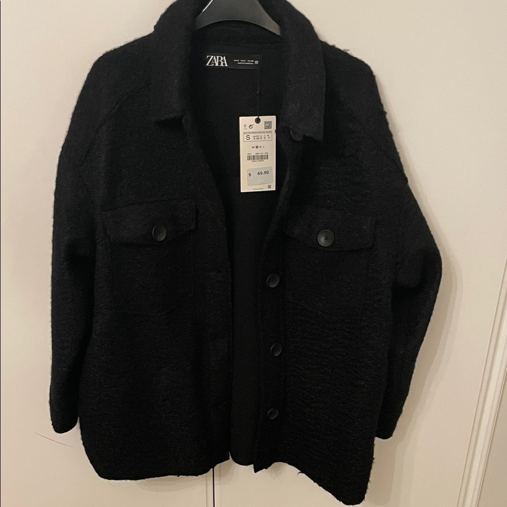 Zara oversized soft jacket shacket nwt SZ small runs big side pockets black